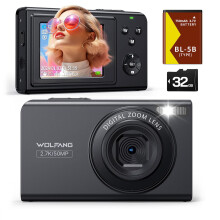 WOLFANG Digital Camera, 2.7K Kids Camera for Photography, 50MP Compact Vlogging Camera, 16X Digital Zoom Video Camera, Auto Focus Point and Shoot