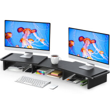 Zimilar Dual Monitor Stand Riser Monitor Stand med justerbar l?ngde og vinkel Wood Monitor Stand til skrivebordsmonitor Riser til 2 sk?rme med la