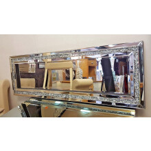 Deenz New Diamond Crush Crystal Large Sparkly Silver Wall Mirror 120X40Cm Living Room The World'S Largest Mirror Collection Of Deenz Store