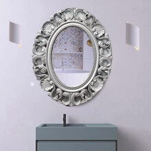 DEENZ Oval Baroque Hanging Mirror Beautiful Wall Mirror Chic Mirror Home Decor Best For Gift 62X50Cm (Silver)