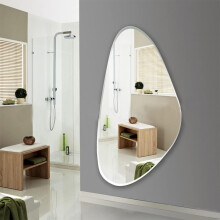 Biznest Frameless Asymmetric Decorating Mirror Irregular Shape Beveled Wall Mirror Modern Tear Drop 50X70Cm Pebble Mirror Silver Living Room Bedroom