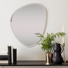 Biznest Frameless Asymmetric Decorating Mirror Irregular Shape Beveled Wall Mirror Modern Tear Drop 50X70Cm Pebble Mirror Silver Living Room Bedroom