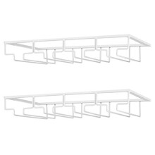 FOMANSH Wine glass Rack - Under cabinet Stemware Wine glass Holder glasses Storage Hanger 2 Pack Metal Organizer for Bar Kitchen 4 Rows White