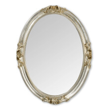 MO.WA Oval Wall Mirror, 63 x 83 cm, Silver Leaf Mirror, Wooden Frame, Made in Italy, Classic Baroque Wall Mirror, Baroque Mirror, Furnishing Mirrors,