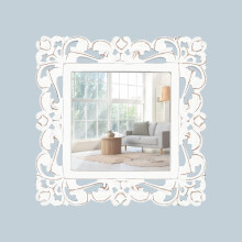 Handcarved Wall Mirror Decoration, Rustic Wood White Country Boho Mirror, Used for Room Decoration, Entryway, Home Decoration, Bedroom, Living Room,
