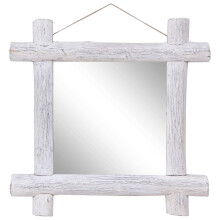 vidaXL Log Mirror in White ? 70x70 cm ? Crafted from Solid Reclaimed Wood ? Scandinavian and Farmhouse Style ? Versatile Wall-mounted Dresser Mirror