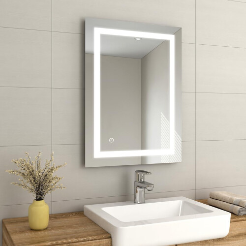 EMKE 800 x 600mm LED Illuminated Bathroom Mirror with Shaver Socket ...