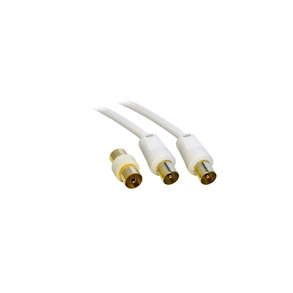 10M 10 Metre Tv Vcr Video Aerial Coaxial Fly Lead Cable Male To Male With Female Coupler White 5060085460699