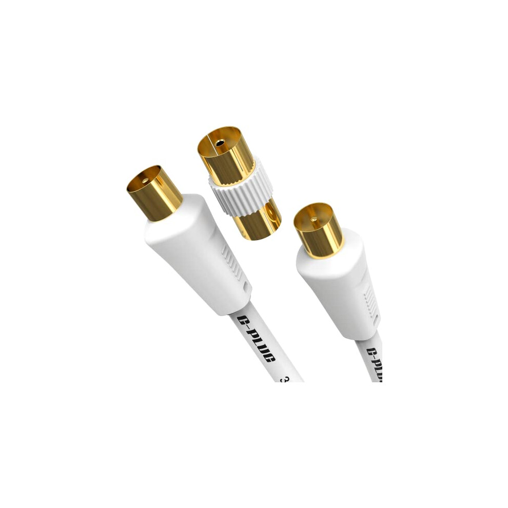 G-Plug 0.5M Long Tv Aerial Cable With Plug Adapter - Coaxial Satellite Cable Tv Antenna Av Lead Male To Male With Rf Connector Coax Extension - Gold 5060754990236