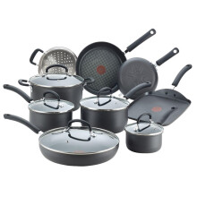 T-fal E765SEFA Hard Anodized Cookware Set, Nonstick Pots and Pans Set, 14 Piece, Thermo-Spot Heat Indicator, Gray