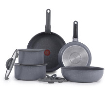 T-fal Ingenio Essentials Cookware Set with Detachable/Removable Handle 11 Piece, Granite Titanium Non Stick, Induction, Oven Broiler Safe 500F,