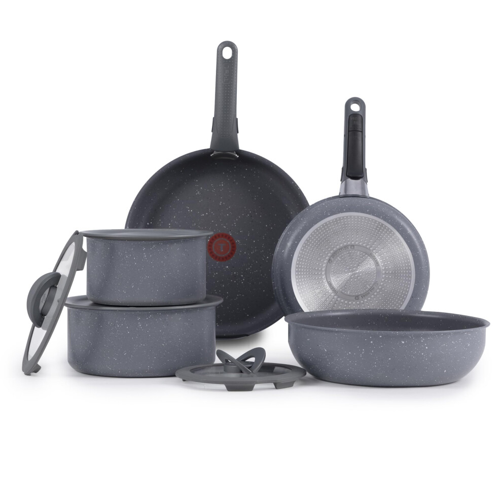 Tefal T-Fal Ingenio Essentials Cookware Set With Detachable/Removable Handle 11 Piece, Granite Titanium Non Stick, Induction, Oven Broiler Safe 500F,