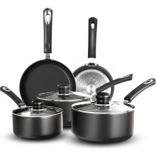 KICHLY Set of 5 Non-Stick Pots and Pans Cookware Set, Induction Hob Set Frying Pans 20cm, 28cm Saucepan Set with Lids 20cm, 22cm, Non Induction