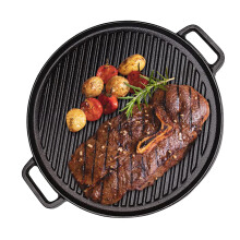 Cast Iron Griddle Pan, HOHAOO Double-Sided Grill Pan with Double Handles, Non-Stick Induction Skillet Pan for Steaks, Broil, Bread, Eggs, Pancakes,