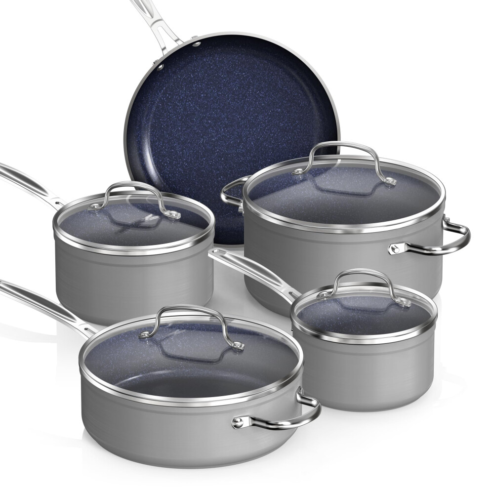 Nuwave Healthy Duralon Blue Ceramic Nonstick Coated 9pc Cookware Set, Scratch-Resistant Diamond Infused, PFAS Free, Induction Ready & Evenly Heats,