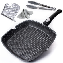 Chef Wonderful Non-Stick Griddle Pan for All Hobs with Glove & Cloth. Aluminium Steak Pan (28cm) Marble Coating & Detachable Handle. Griddle Pan for