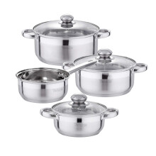 Velaze7-piece Cooking Pot Set Made of Stainless Steel, Induction Pot with Glass lids, PFOA-Free, Classic Design, pots with 3 Cooking pots and 1