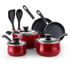 Cook N Home Pots and Pans Nonstick Cookware Set 10-Piece, Belly Shape Kitchen Cooking Set with Frying Pans and Saucepans, Induction Compatible, Marble