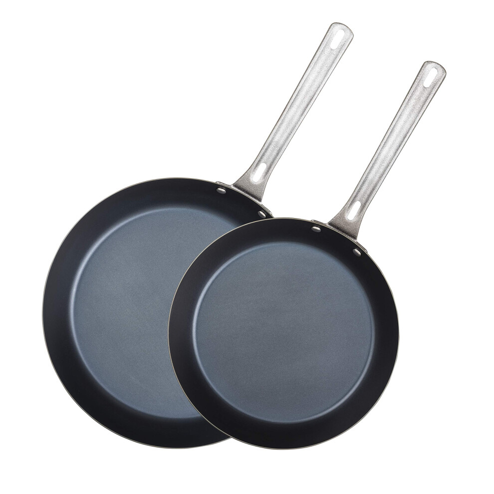 Viking 40341-1182-1012 Non Stick Frying Pans, Blue Carbon Steel Kitchen Cookware, 10 and 12 Inch Skillet, Black