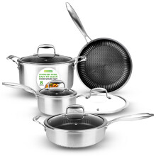 8-Piece Triply Cookware Set Stainless Steel - Triply Kitchenware Pots & Pans Set Kitchen Cookware, Non-Stick Coating - Sauce Pot, Stew Pot, Cooking