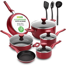 NutriChef Pots Pans Set Non Stick, 13 Pcs - Cooking Pot Set, Induction Hob Pan Set with Lids, Saucepan, Kitchen Frying Pans, Free Heat Resistant PFOA