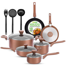 NutriChef 13-Piece Nonstick Kitchen Cookware Set - PTFE/PFOA/PFOS-Free Heat Resistant Kitchen Ware Pots Pan Set w/Saucepan, Frying Pans, Cooking Pots,