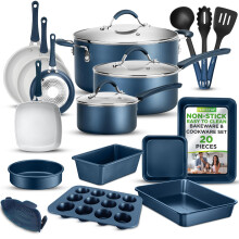Nutrichef 20 Piece Pots and Pans Set, Bakeware and Cookware Set, Induction Hob Pots Set w/Lids, Non Stick Set, Heat Safe Silicone Handles, Saucepan,