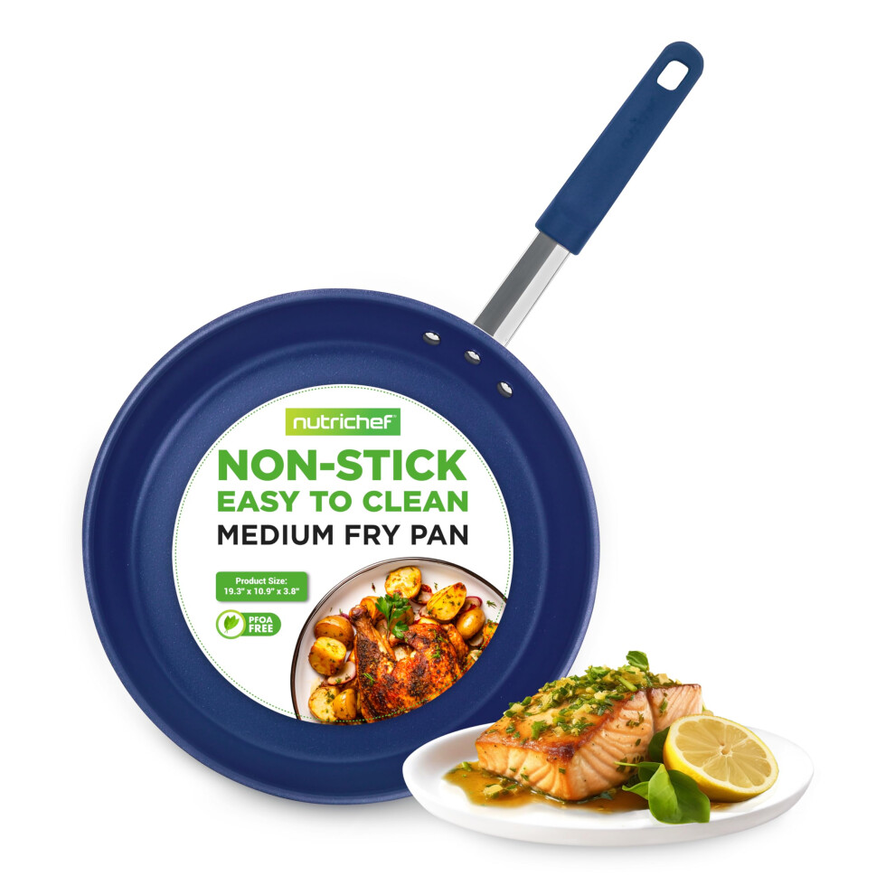 Nutrichef 10" Medium Fry Pan - Medium Skillet Nonstick Frying Pan with Silicone Handle, Ceramic Coating, Blue Silicone Handle, Stain-Resistant and-image-OPC-PG9DKMM-NEW