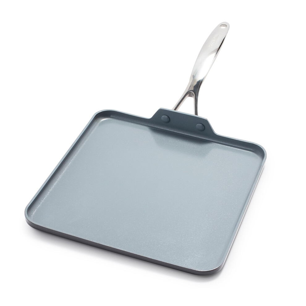 Greenpan Valencia Pro Hard Anodised Healthy Ceramic Non-Stick 28 Cm Square Griddle, Pancake & Crepe Pan, Pfas-Free, Induction, Oven Safe, Grey