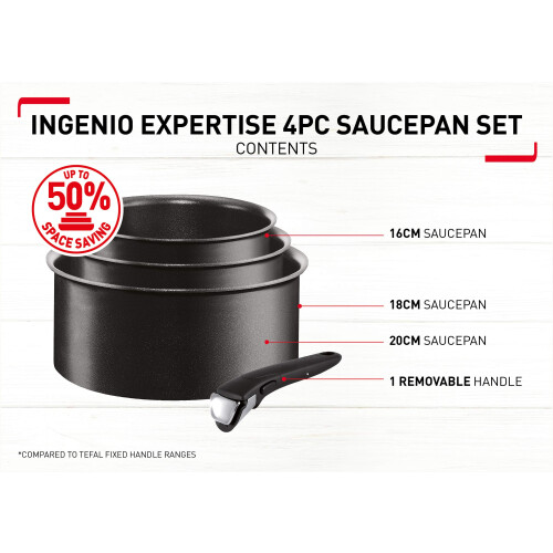 Tefal Tefal Ingenio Expertise Saucepan Set, 4 Pieces, Stackable, Removable Handle, Space Saving, Non-Stick, Induction, Black, L6509242 2