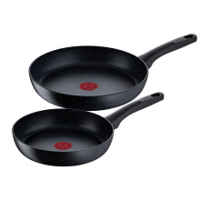 Tefal G28191 Black Stone 2-Piece pan Set, 24/28 cm, Non-Stick Coating, Thermal Signal Temperature Indicator, Suitable for Induction, Black