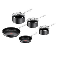 Tefal Jamie Oliver Cook's Direct 5 Piece Non-Stick Pan Set, 20 and 28 cm Frying Pans, 16&18&20 cm Saucepan with Lid, Heat Indicator, Riveted Safe-Grip