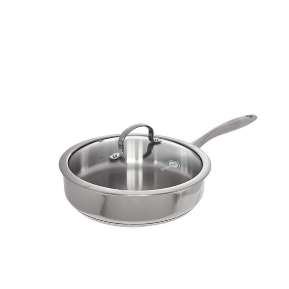The Original Green Pan - Stainless Steel Skillet with Glass Lid (24cm) ~ 2.6L uncoated Inside Premium Silver Stainless Steel Kitchen Pan -