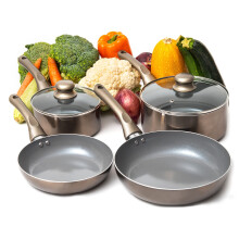Moss & Stone 6 Piece Nonstick Cookware Set, Pots And Pans Set Non stick With Glass Lid, Induction Cookware, Stay-Cool Handles, PTFE/PFOA (6 Pcs Dark