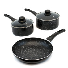 Leisurewize - 3-Piece Induction Pan Set | 2 Sauce Pan's with Lids, 1 Lightweight Frying Pan | Non-Stick Marble Coating Bakelite Heat Resistant
