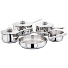Stellar 1000 Set of 5 Stainless Steel Pans, 20cm, 18cm, 16cm Deep Saucepans, Lids, 24cm Frying Pan, Milk Pan, Induction Ready - Fully Guaranteed