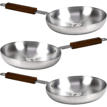 Frying Pan Set Aluminium Pan Home Catering Restaurant Pan with Wooden Handle (28cm Set of 3)
