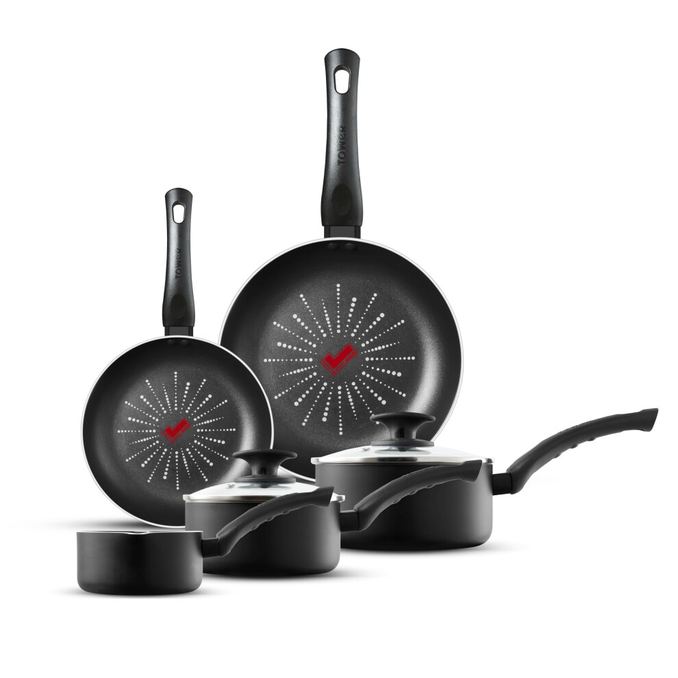 Tower T700304 SmartStart Classic 5 Piece Cookware Set with Easy Clean Aeroglide Non-Stick Coating, Oven Safe, Long Lasting, PFOA Free, Black-image-OPC-PG9DM2Y-NEW