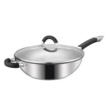 Royal Cuisine 30cm Stainless Steel Wok Pan with Glass lid, Stir Fry Pan with Glass Cover Compatible with Induction, Energy Saving