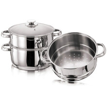 22 cm Euro Steamer Cookware Set with Glass Lid & Handles Stainless Steel Pan 3 Tier Pot CAPSULATED Bottom Prima Kitchen Home Cook Chef Healthy Veg