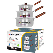 6 Pcs Prima Saucepan Cookware Set Silver with Lid & Handle Home Kitchen Steel Cooking Pot Chef Healthy Food Cooker 18|20|22cm UK Free P&P
