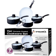 7 Pcs Prima Ceramic Coated Aluminium Black Cookware Set Non-Stick Saucepan with Glass Lid Pot Home Kitchen Chef Healthy Food Cooker Frying Pan Frypan