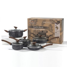 Houszy 10-Piece Non-Stick Cookware Set Wth Tempered Glass Lids, This Pots and Pans Set is Induction Compatible, Features a Granite Coating &