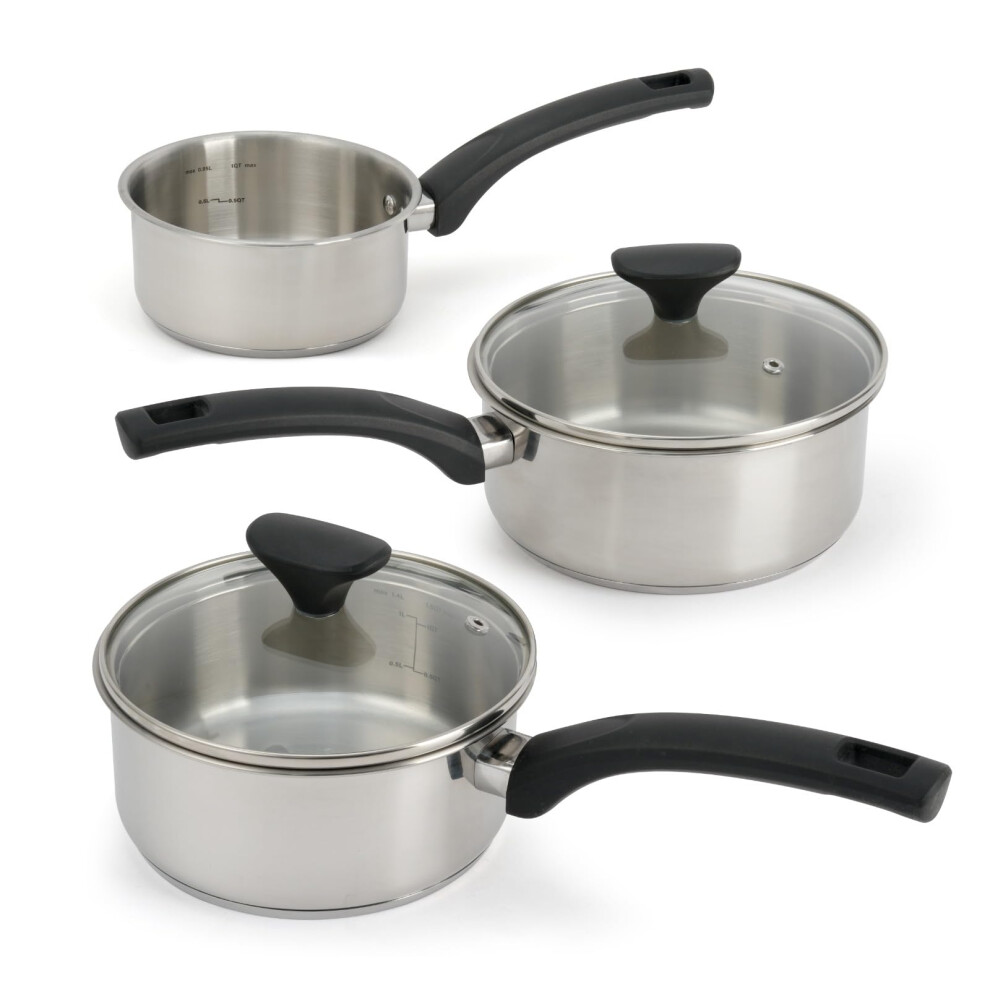 3 Piece Saucepan Set - 14cm 16cm & 18cm Sauce Pot Set Induction, Gas and Electric Hobs Pan Stainless Steel Sauce Pans-image-OPC-PG9DM78-NEW
