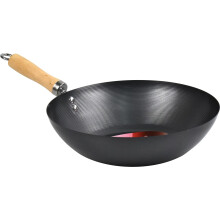 Lavv Housewares Non Stick Carbon Steel Flat Bottom Stir Fry Wok with Wooden Handle (30cm, Long Handle)