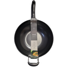 Hilltop Supplies Wok 32cm, Black Carbon Steel, Stir-Fry Pan, Non Stick, Suitable for Induction, Gas, Ceramic and Electric Hobs, Large Capacity