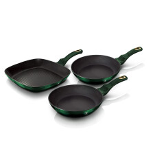 Berlinger Haus Emerald Collection 3-Piece Round Frying Pan Set 20 cm / 24 cm with Grill Pan 28 cm Dark Green