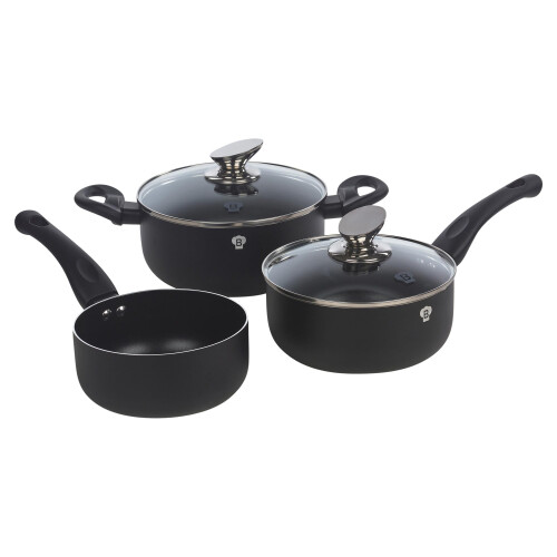 BLAUMANN 5Pc Set Cookware Induction Pot Pan Saucepan Casserole Soft Touch Handle (Matt Black)