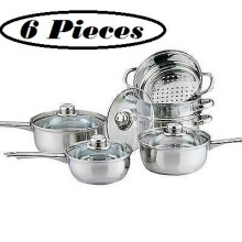 Be-Creative NEW COOKWARE SET SAUCEPAN FRYING PAN POT STAINLESS STEEL NON STICK GLASS CERAMIC (COOKWARE STEAMER SET, 6)