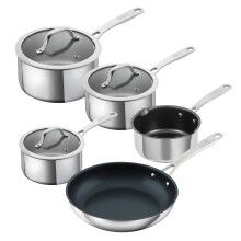 Kuhn Rikon Allround 5-Piece Set, Stainless Steel Cookware with Handles, Includes 16cm, 18cm, and 20cm Saucepans, 24cm Frying Pan, and 16cm Milk Pan,
